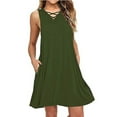 thumbnail image 2 of Fesfesfes Women's Fashion Solid Color Taping Loose With Pockets V-Neck Leisure Dress Under 10$, 2 of 3