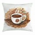 thumbnail image 1 of Tea Throw Pillow Cushion Cover, Hot Freshly Brewed Espresso Cup Cappuccino Latte Drinking Sketch Cafe Theme, Decorative Square Accent Pillow Case, 18 x 18 Inches, Pale Caramel White, by Ambesonne, 1 of 2