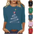 thumbnail image 1 of QIPOPIQ Chemisiers pour Femmes Manches 3/4 Hauts Décontractés pour Femmes Manches 3/4 Chandails à Col Rond Imprimé Tendance Chemisiers Floraux Confortables Liquidation, 1 of 1
