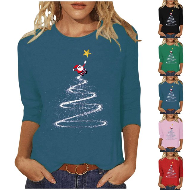 QIPOPIQ Chemisiers pour Femmes Manches 3/4 Hauts Décontractés pour Femmes Manches 3/4 Chandails à Col Rond Imprimé Tendance Chemisiers Floraux Confortables Liquidation