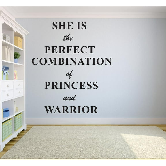 She Is The Perfect Combination Of Princess & Warrior Quote Baby Girl Nursery Room Decor Custom Wall Decal Vinyl Sticker Art 12 Inches X 18 Inches