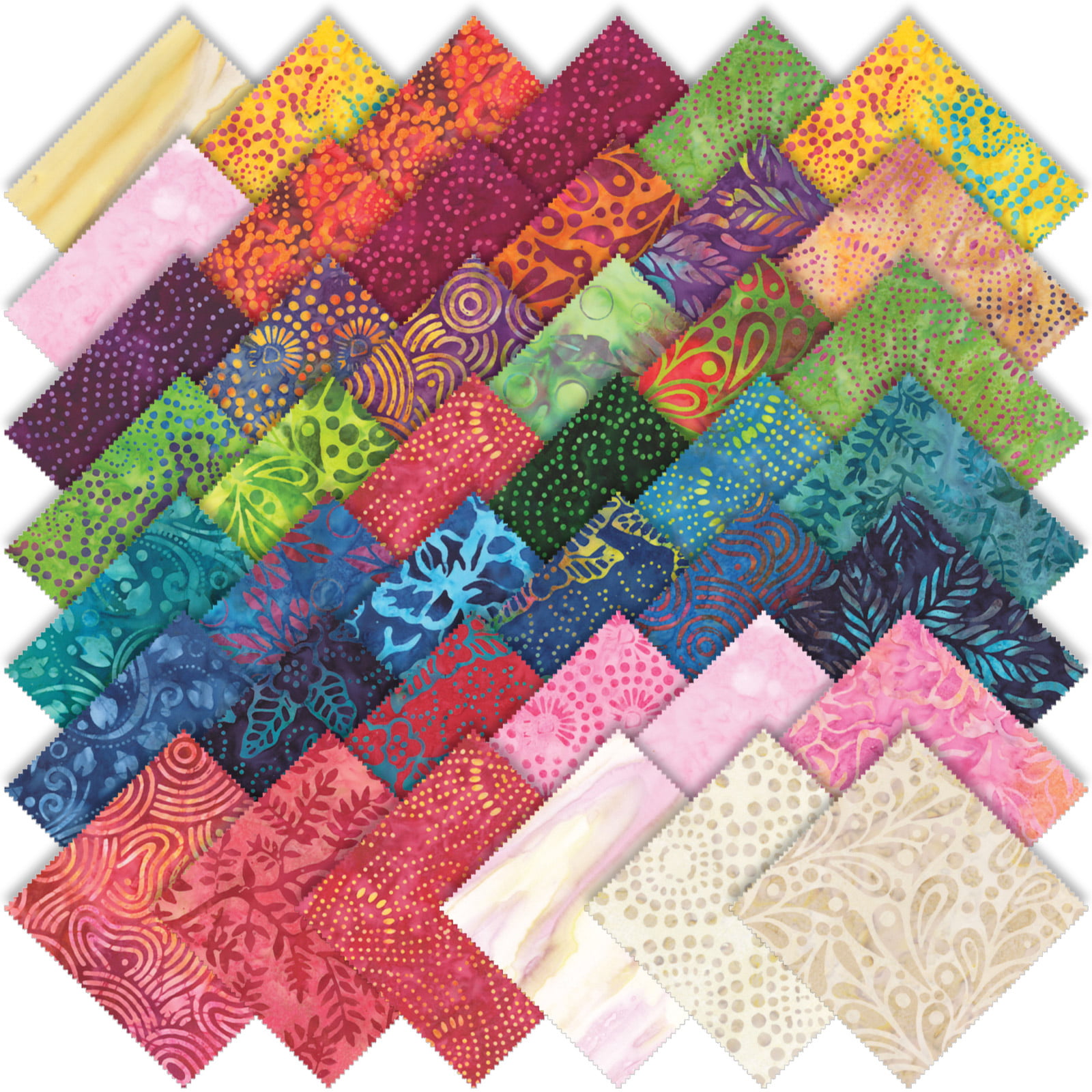 Fabric Batik 2 50 x 5 Inch Squares 100% Cotton Patchwork Fabric Charm ...