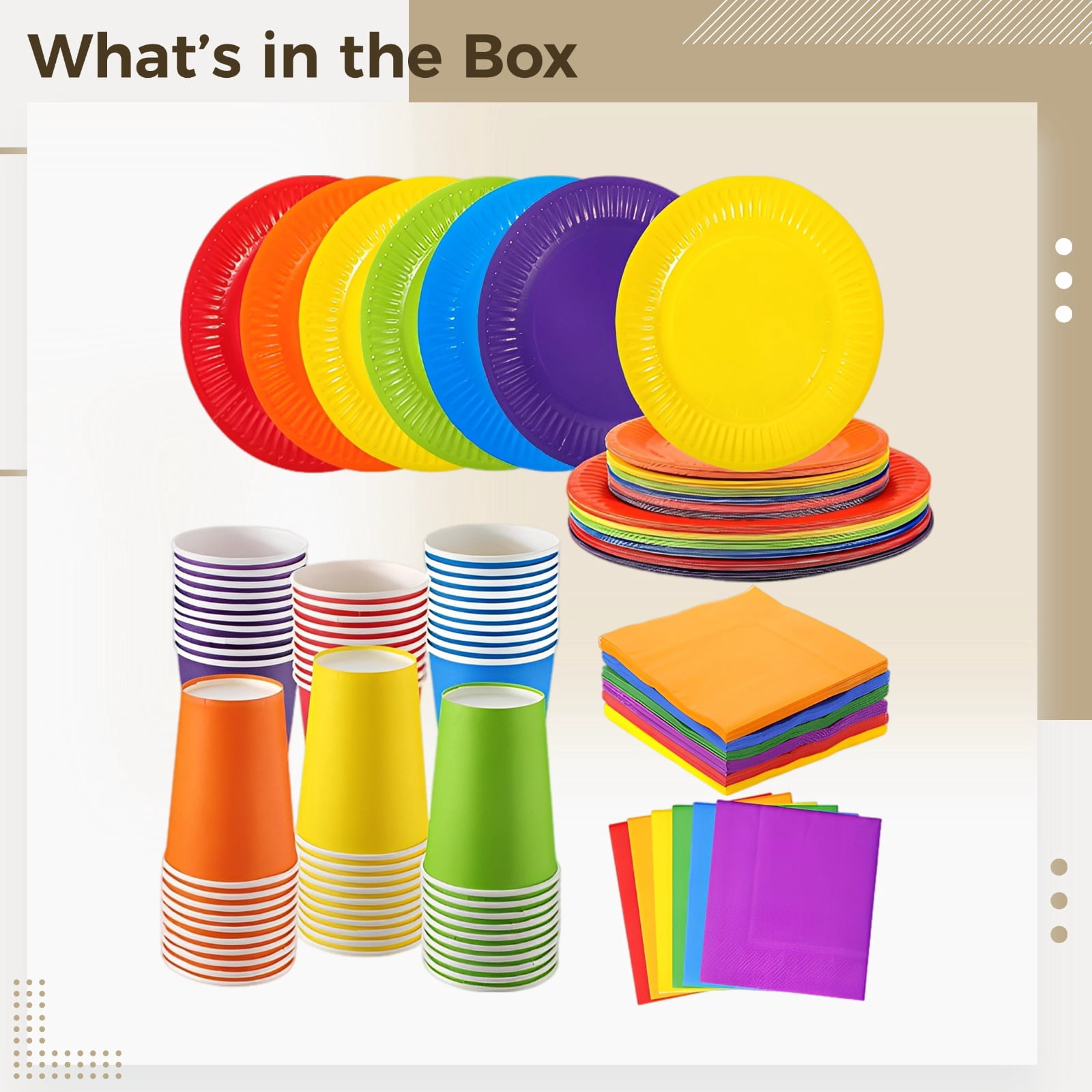 120 Pcs Rainbow Party Supplies, 30 Sets 7 & 9 in（17.8 & 23 cm）Paper Plates Cups Napkins, Disposable Tableware Set for Birthday Party Decorations, Art, and DIY Projects