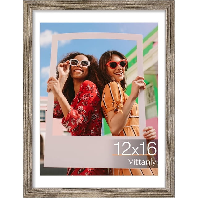 Vittanly 12x16 Picture Frame, Display Pictures 11x14 with Mat or 12x16 without Mat, Premium Material with Shatter Resistant Plexiglass, Poster Frame for Wall Display, Grayish Brown, 1 Pack