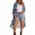 thumbnail image 2 of Fewfanhot Women Open Front Midi Kimono Cardigan, Lightweight 3/4 Sleeve Floral Print Beach Wrap Cover Up, 2 of 9