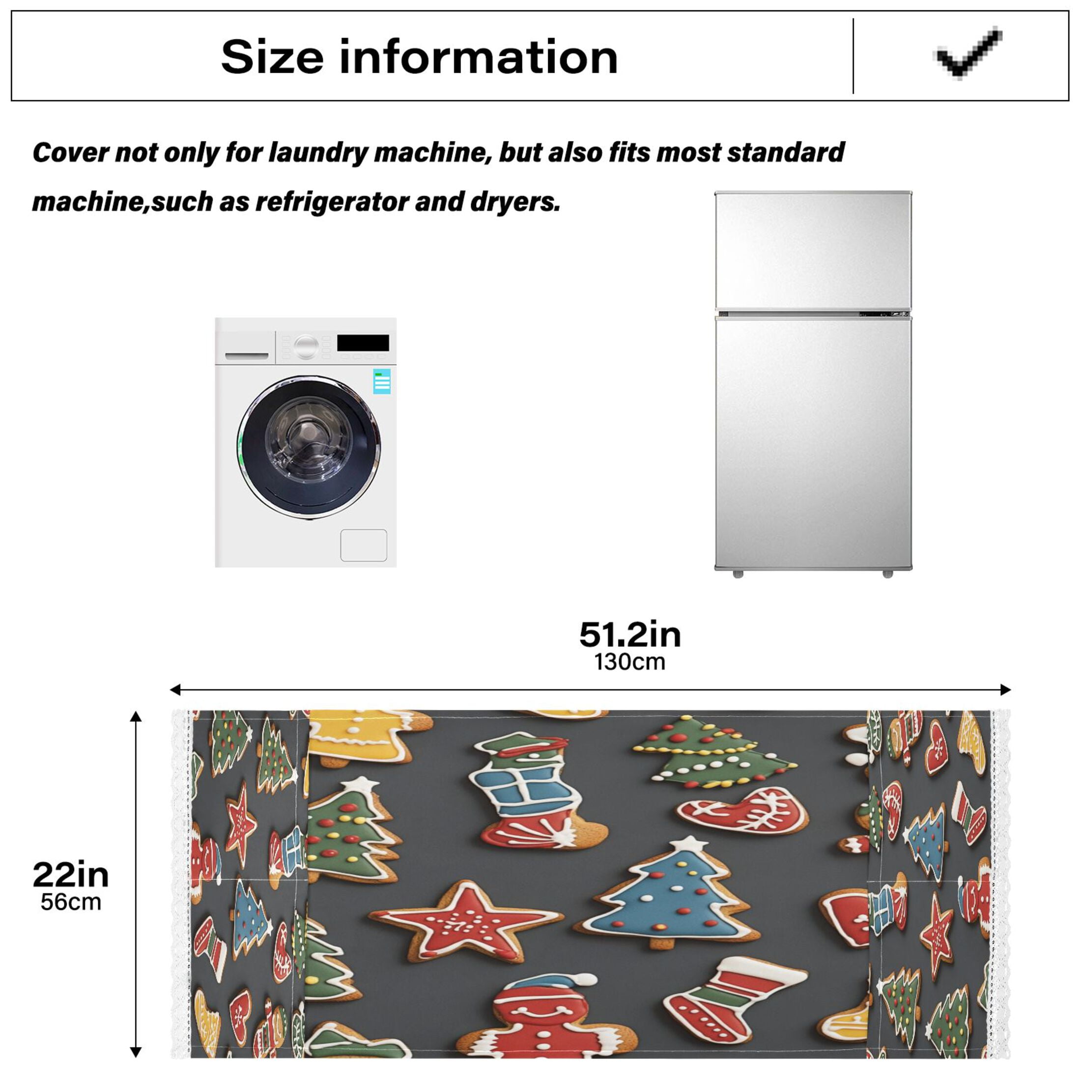 Gingerbread Man and CandyWasher and Dryer Covers Dust-Proof and Oil Resistant Fridge Cover with 4 Storage Pockets Washing Machine Top Cover for Laundry Kitchen Home 51.2 x 22 In