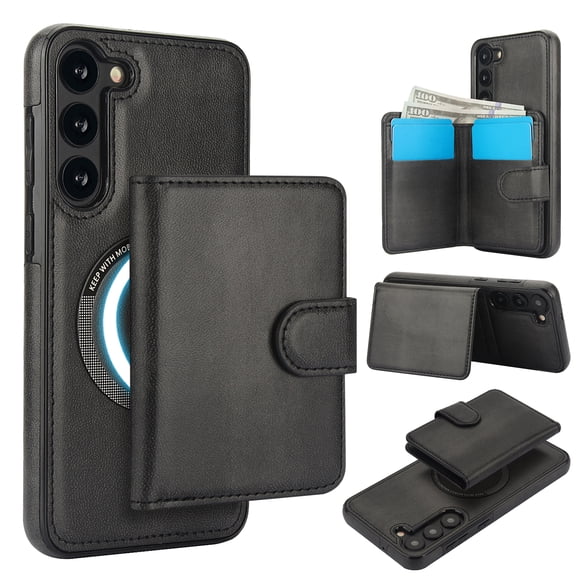 Allytechgroup Detachable Cards Holder Case for Samsung Galaxy S25, RFID Blocking 2 In 1 Wallet PU Leather Case with Stand Compatible with Magsafe Shockproof Cover for Samsung Galaxy S25, Black