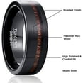 thumbnail image 3 of Vakki 8mm Tungsten Carbide Ring Black Brushed Finish Hawaiian Koa Wood Inlay Flat Edges, 3 of 5