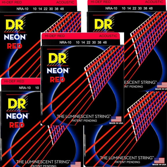 DR Guitar Srings 5-Pack Acoustic Neon Red Medium 10-58 Luminecent