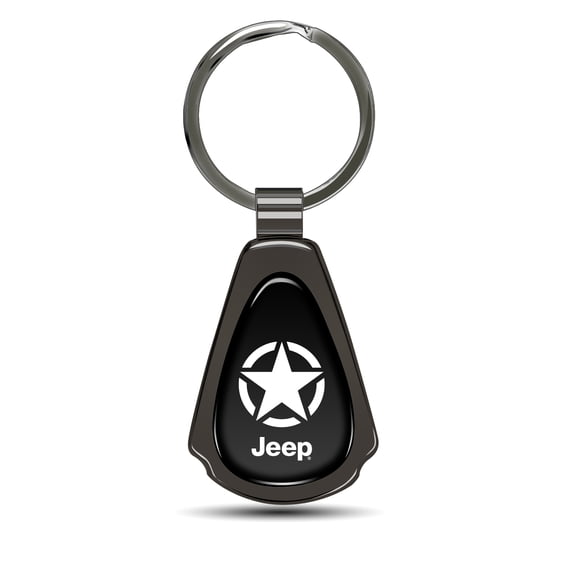 iPick Image for Jeep Willys Star Logo Black Dome Dark Gunmetal Metal Teardrop Key Chain, Official Licensed