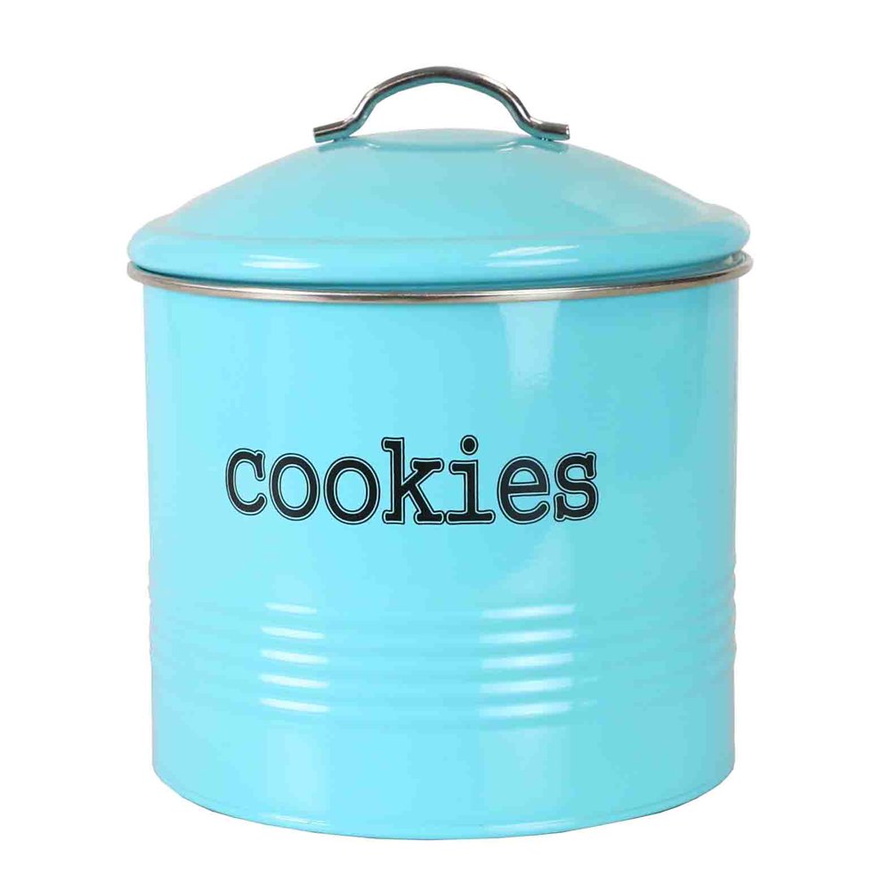 Home Basics Tin Cookie Jar, Ribbed Design, Turquoise, 7.5x7.6 Inches
