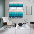 thumbnail image 5 of Geometric Stripes Kitchen Curtains Valances and Tiers Set of 3 Minimalist Turquoise Gradient Pattern Tier Curtains and Valance with Rod Pocket for Small Windows, 27.5"x36", 5 of 9
