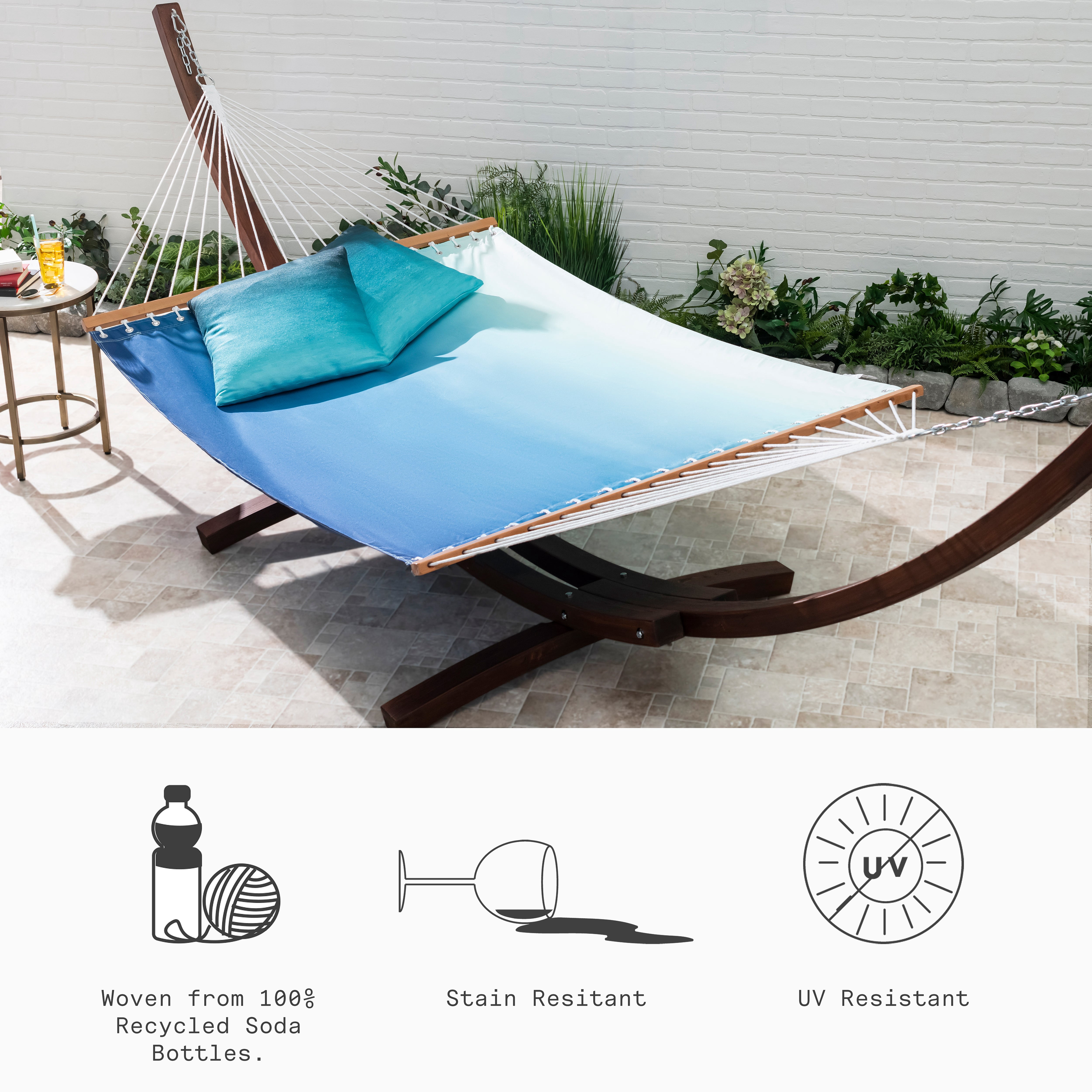 Fab Habitat Ombre Recycled Polyester Hammock - Big Sur - Teal - Indoor/Outdoor, Quick Dry, 2 Person 460 lbs Capacity - Patio, Poolside, Backyard, Garden, Beach, Balcony - 12-14 ft Adjustable
