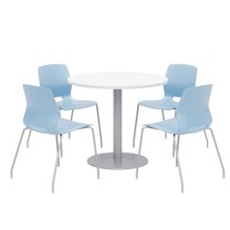 Olio Designs Round 42in Lola Dining Set - White Table - Sky Blue Chairs