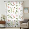 thumbnail image 2 of Pink Green Botanical Semi Sheer Curtains Drapes for Living Room,Bedroom,French Doors Window 45 Inches Long,Spring Watercolor Floral Leaf Plant Rod Pocket Chiffon Curtain Drapery Voile Draperies Panel, 2 of 8