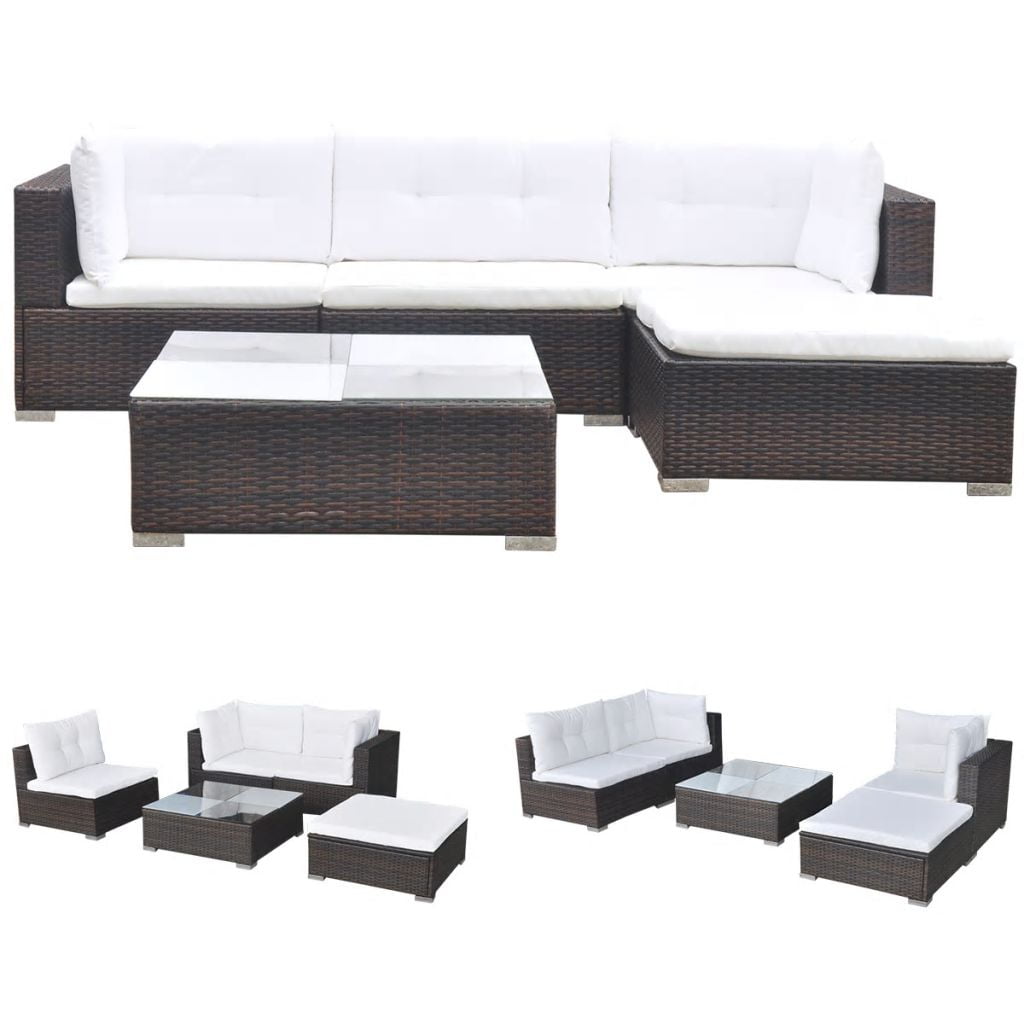 Kepooman Outdoor Patio Rattan Sectional Sofa Set with Cushion & Glass Table, Set of 5, Brown Kepooman Outdoor Patio Rattan Sectional Sofa Set with Cushion & Glass Table, Set of 5, Brown