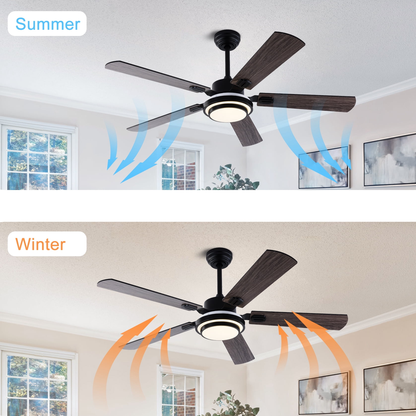Mintazer 52 in Ceiling Fan with LED Light, Modern Ceiling Fan with Remote Control for Bedroom Living Room Indoor Outdoor, Black