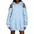 thumbnail image 2 of Womens Hooded Sweatshirt Drop Sleeve Soft Comfort Relaxed Fit Front Pocket Y2K Street for Casual Wear Light Blue,XXL, 2 of 6