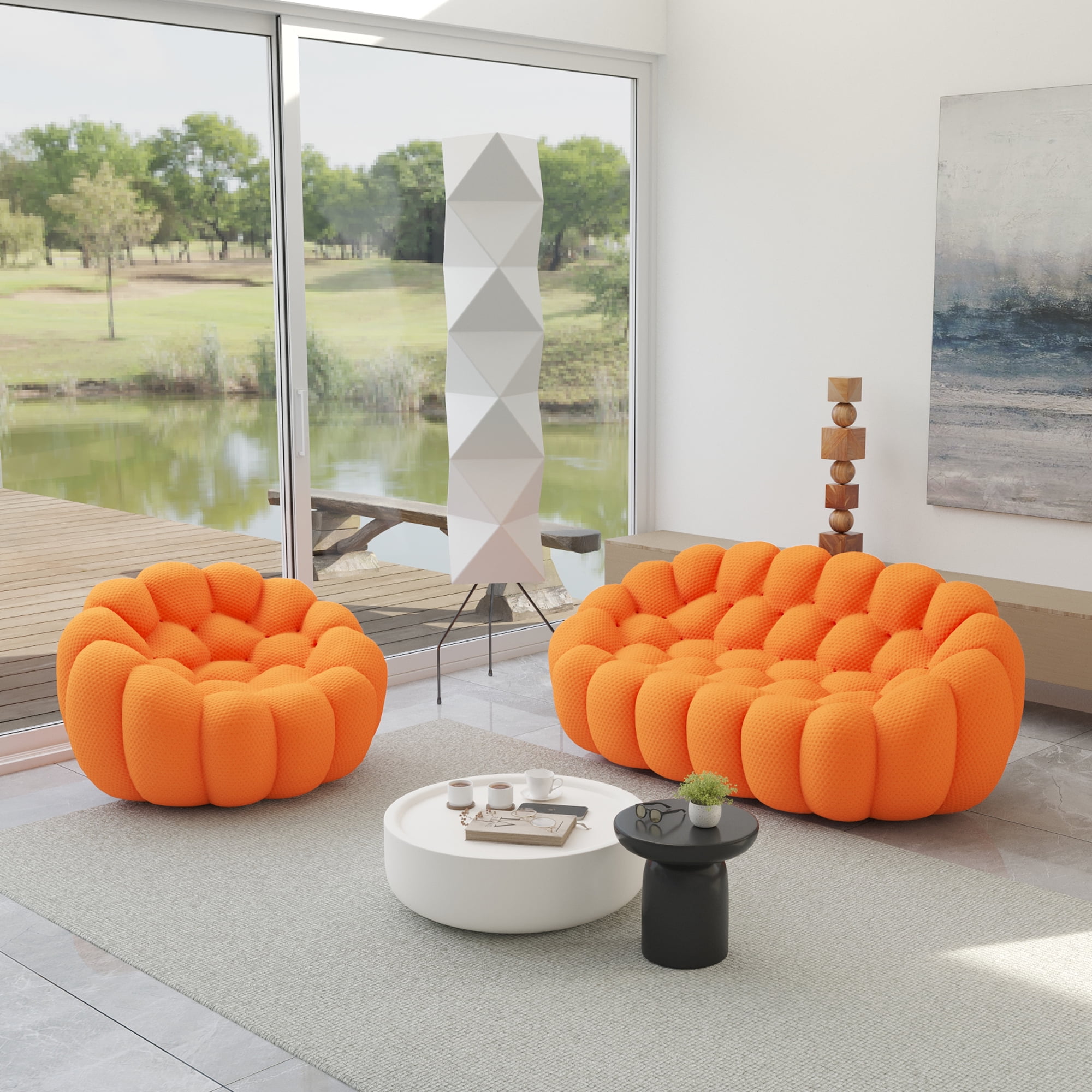 bokifol Modern Sofa Loveseat for Living Room,Couches Loveseat with Single Seat for Bedroom,Office,Apartment,Dorm,Studio(Orange)