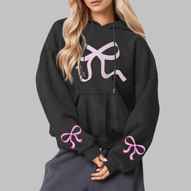 Amzcrzy Chandails à Capuchon pour Femmes Chandails Décontractés Imprimés à Col Rond à Manches Longues Amples Chandails à Capuchon Chemises à Manches Longues pour Femmes Chandail à Capuchon à Enfiler Chandails pour Femmes Graphique S
