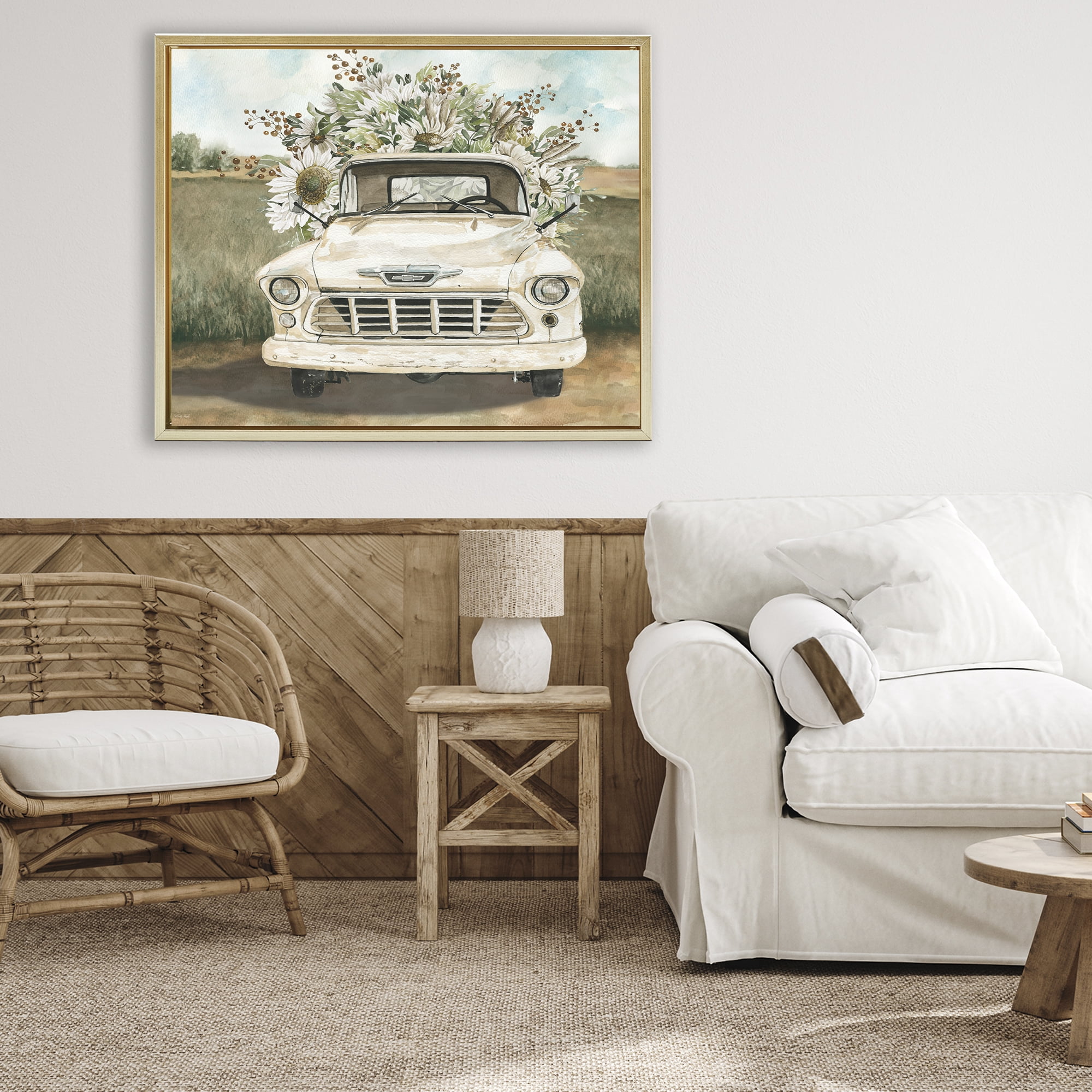 Stupell Industries Retro Country Flowers Delivery Gold Framed Floater Canvas Wall Art, design by Cindy Jacobs
