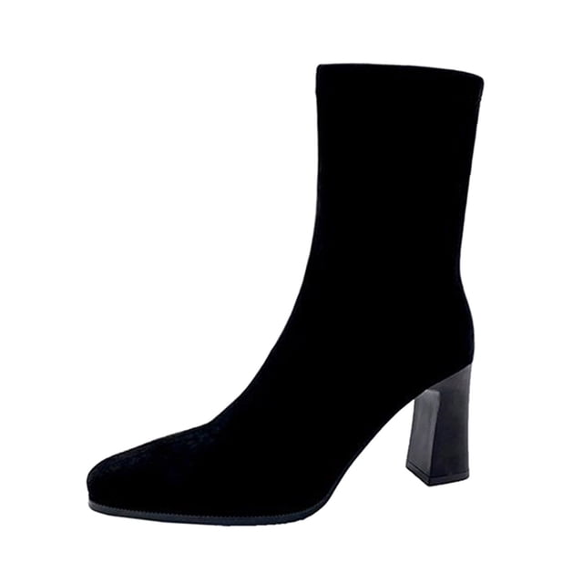 NECHOLOGY Botas Mujer Adulto Femenino Zapatos Botines mujer Otoño e Invierno Botines de mujer Tacón Tacón grueso Punta cuadrada Color sólido Gamuza Cómodo Casual (Black, 7.5)