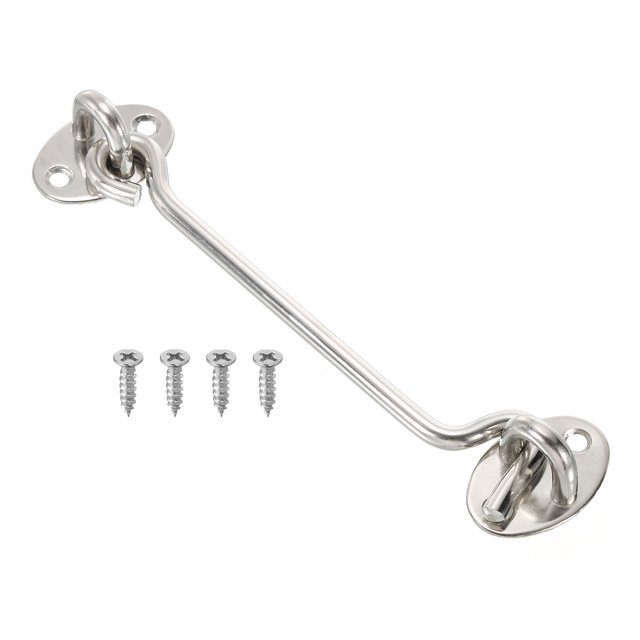 Unique Bargains 6 Inch Hook Eye Latch, Stainless Steel Privacy Hook and Eye Latch Gate Latch Lock, Silver Tone