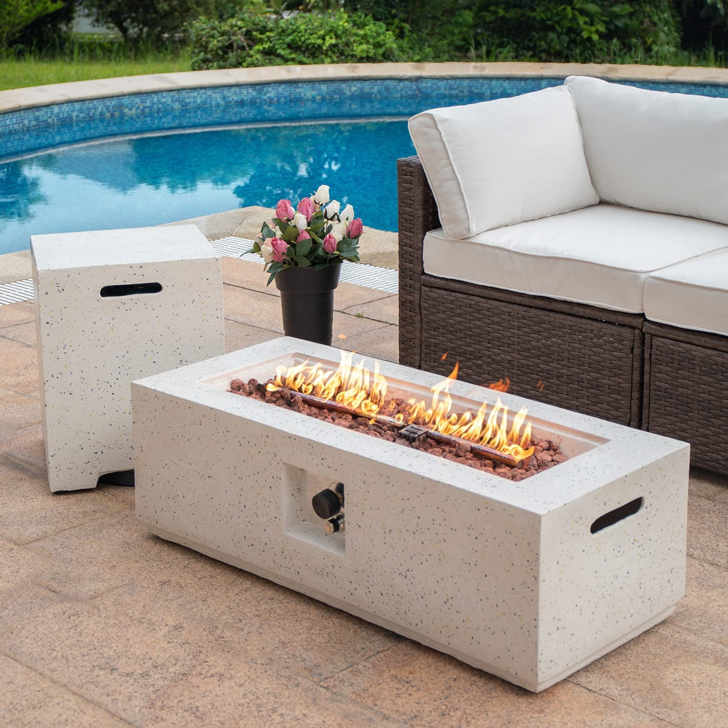 VENTOPYR 42" Rectangle Propane Fire Pit Table Set with 50,000 BTU with Waterproof Cover