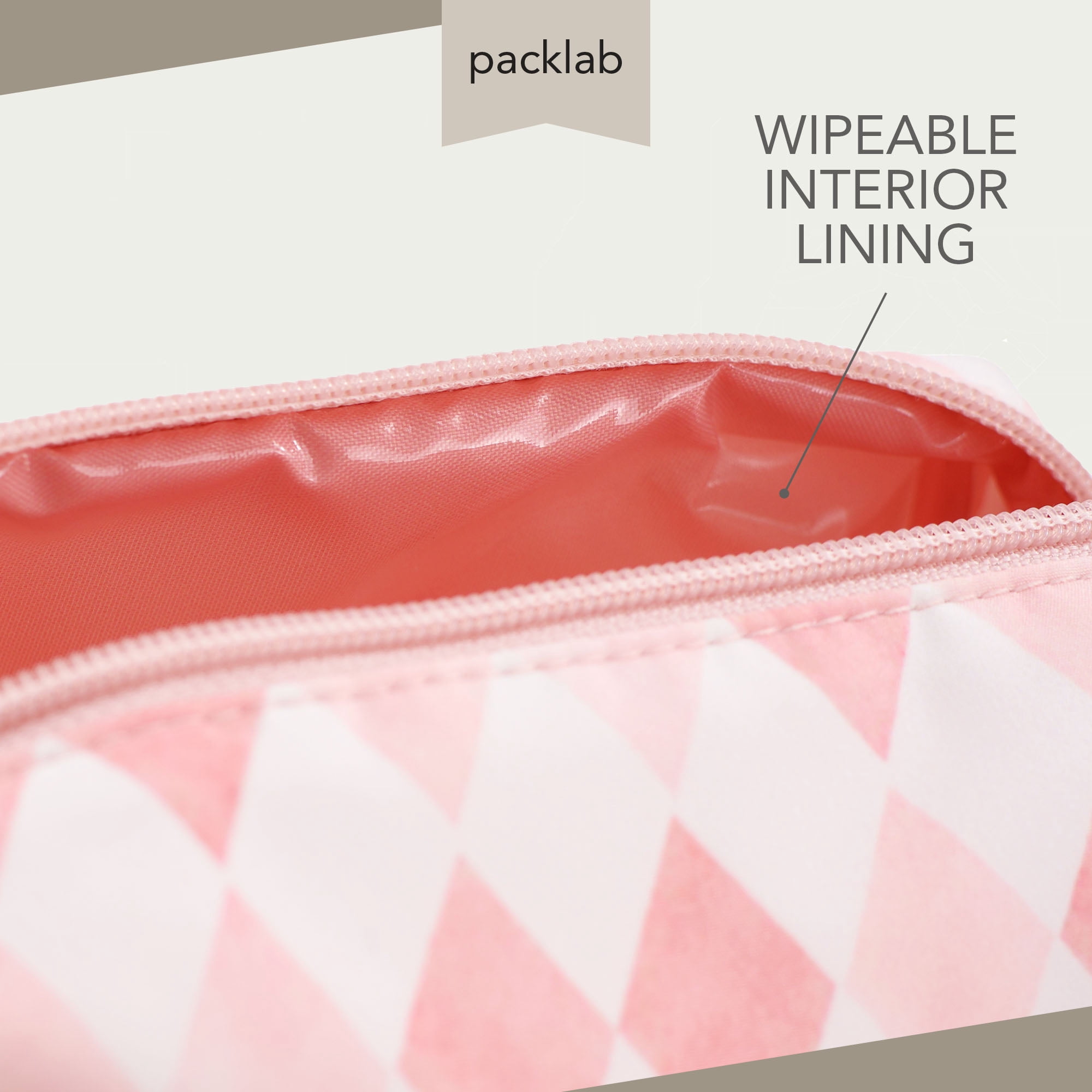 packlab Travel Makeup & Toiletry Cosmetic Bag, Pink Harlequin Organizer Pouch