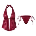 thumbnail image 5 of Women's Two-Piece Swimsuit Open Front Tankini Top with Side Tie Bottom 2-Piece Swimwear for Beach Red S, 5 of 9