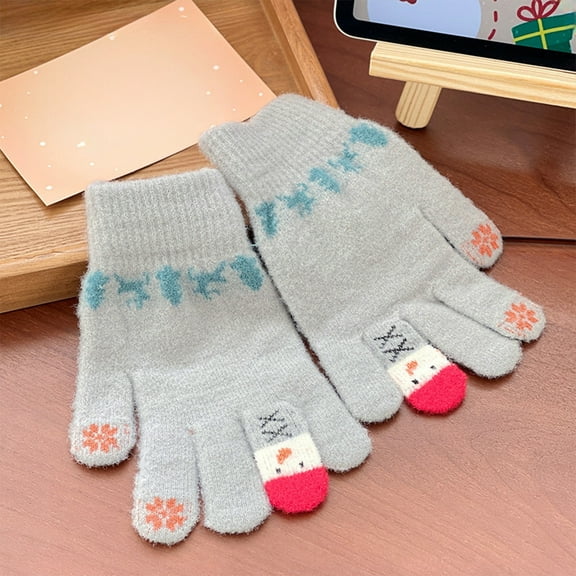 PRETXORVE Christmas Decorations, Christmas Decor, Winter Warm Gloves Ladies Cute Christmas Snowman Five Finger Separated touch Screen Student Knitted