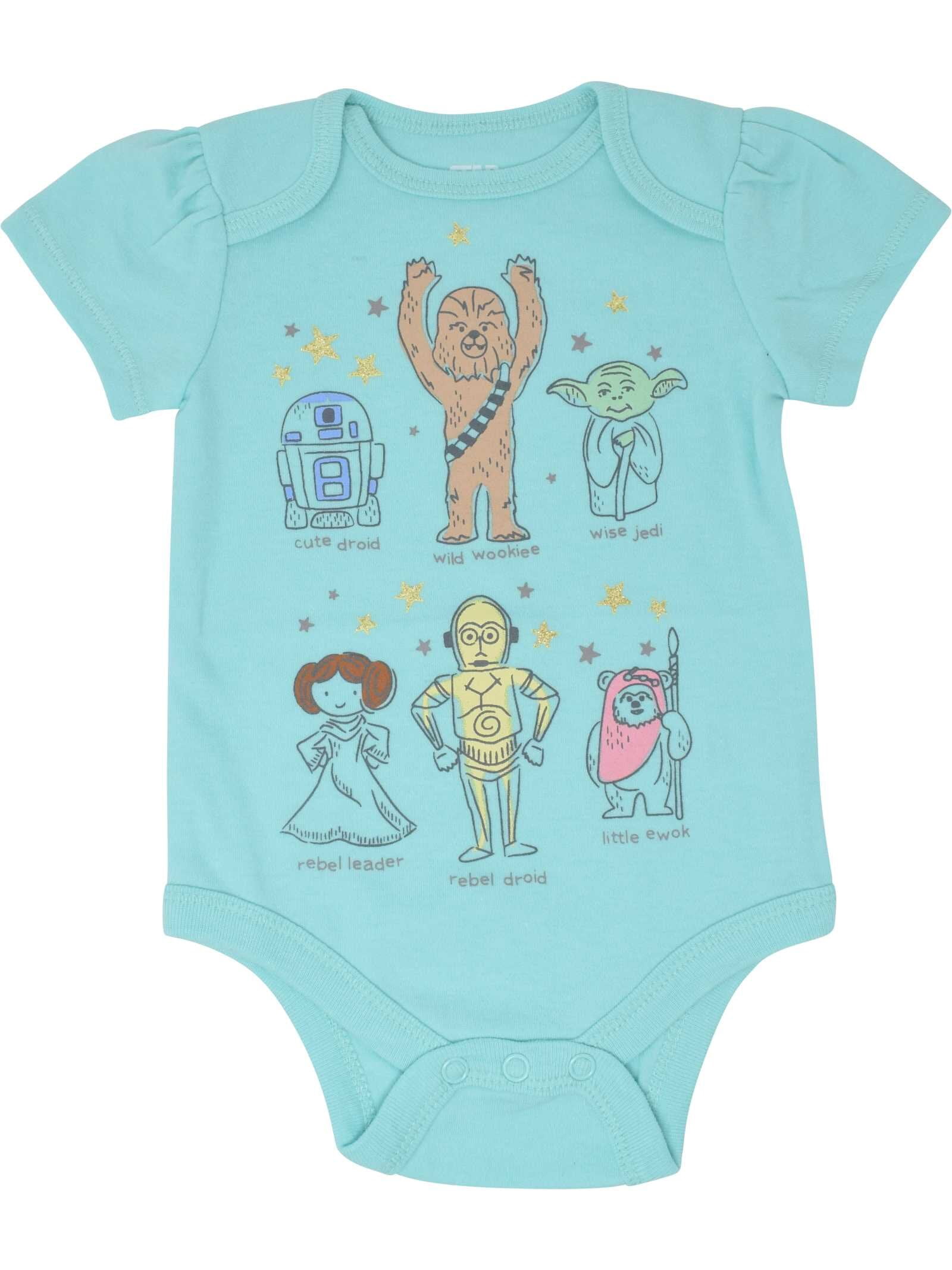 Star Wars R2-D2 Chewbacca Princess Leia Newborn Baby Girls 5 Pack Bodysuits Newborn to Infant