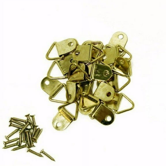 Wideskall 1/2" inch Small D Ring Picture Hanger Hook with Screws Hanger Brass Pack of 20