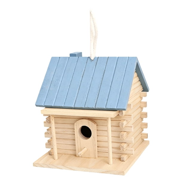 Wooden Bird Feeder and House with Rope, Multi Color Outdoor Courtyard Hanging Feeder for Parrots Breeding, 7.09X6.69X6.3 Inch
