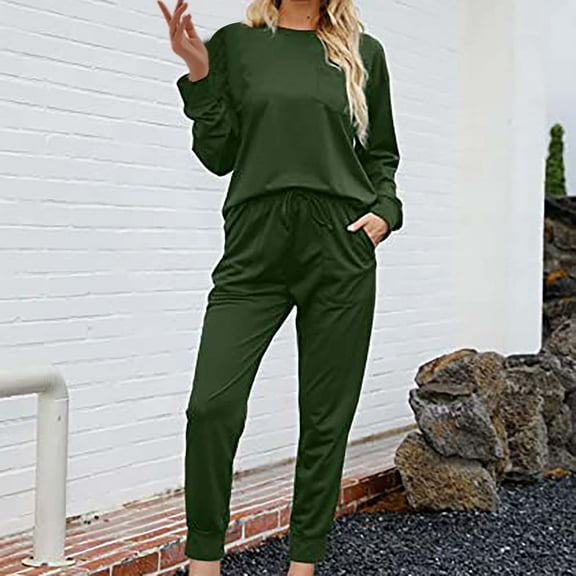 Hamky Womens Pajama Sets,Pajama Sets for Women 2 Piece,Sets For Women 2 Jogger Pajama Long Sleeve Pants Loungewear Sweatsuits Casual Matching Outfits,Pj Sets,Women's Sleepwear Army Green L
