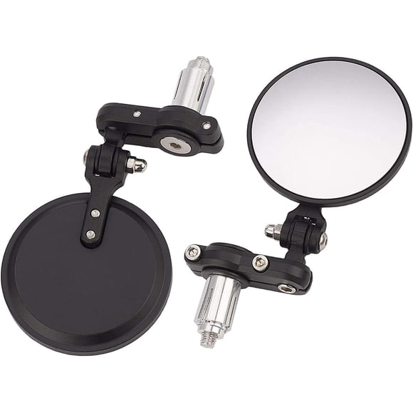 Dkmotork 001-B Espejos Cafe Racer Espejos Laterales Retrovisores Plegables Para Motocicleta, Color Negro, Para Manillares 7/8, Compatibles Con Bicicletas De Calle, Scooters Deportivos, Chopper Cruiser