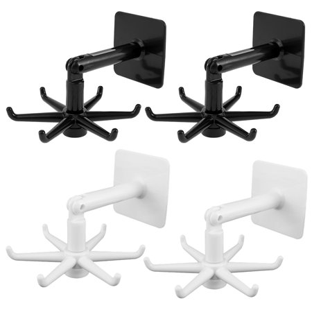 

Gotydi 4pcs Rotating Hook Rack with 6-Hooks Wall-Mounted Storage Self-Adhesive Hook Kitchen Storage Bracket Kitchen Storage Series for Kitchen/Bathroom/Office Supplies（Black & White）