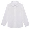 thumbnail image 2 of EQWLJWE Boys Button Down Dress Shirt Casual Solid Color Long Sleeve Lapel Collar Vertical Striped Comfortable Fit Uniform Shirt First Day of School Gifts White(2-13Y), 2 of 5