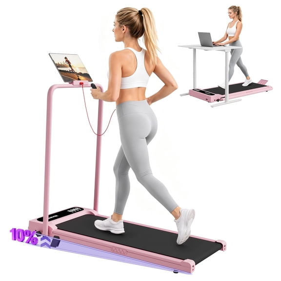 GOCAPTAIN Walking Pad Treadmill for Home, 3.0HP Folding Under Desk Treadmill with 10% Manual Incline, App Control & LED Display, 330 lbs Capacity, Pink