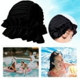 thumbnail image 6 of Yucurem Women Elastic Ruffle Swim Cap Hat, Portable Non-Squeezing Shower Cap, Ear Protection Swimming Cap for Long Short Hair (Black), 6 of 10