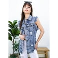 thumbnail image 4 of Womens Oversized Distressed Sleeveless Denim Vest Pockets Jean Jacket, 4 of 7