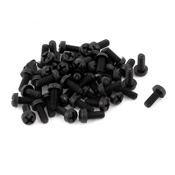 Uxcell M2.5 x 6mm Nylon  Cross Pan Head Machine Screws Black 50 PCS