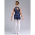 thumbnail image 3 of YiZYiF Kids Girls Shiny Tassel Jazz Latin Dance Dress Leotard Keyhole Back Lyrical Dance Costume Navy Blue 16, 3 of 7