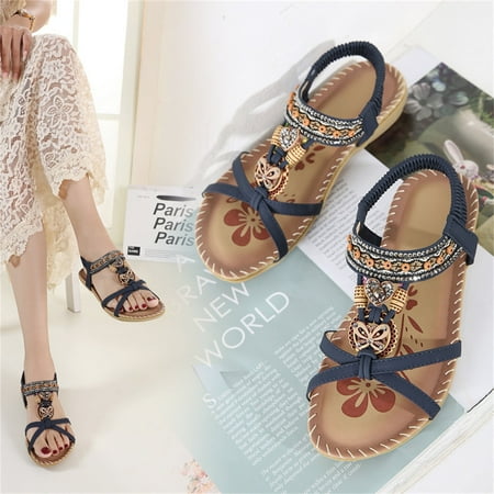 

Womens Flat Sandals String Beads Arch Support Summer Comfort Sandal shikongkuajing
