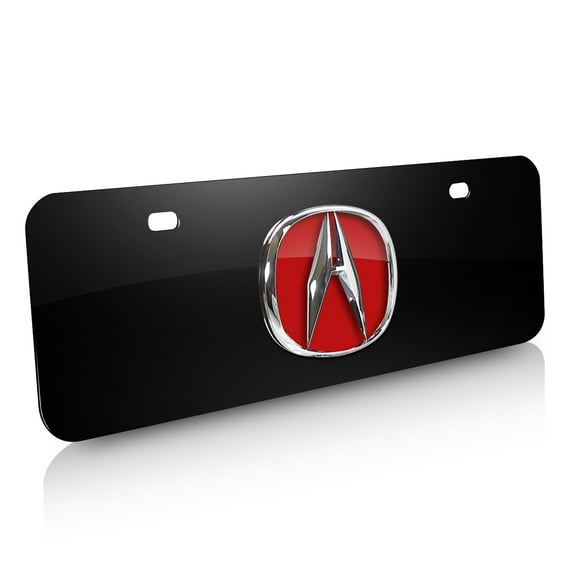 Acura Red 3D Logo on Half-Size Black Acrylic License Plate