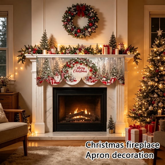 Christmas Mantel Scarf, Fireplace Runner Holiday Table Decoration, 79x20 Inch Wavy Edge Polyester Mantle Cover for Winter Home Decor, Living Room Console Dining Table