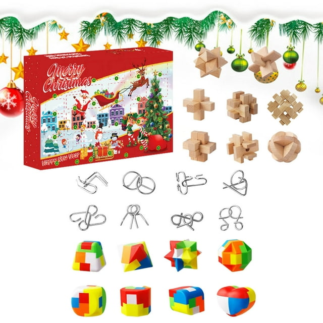 24 Piece Set Of Pinch Music Decompression Blind Luban Lock Maze Toy Christmas Calendar Set Analog Stopwatch Clock Countdown Timer Lanyard Sand Hour Glass Timers Sand Watch 3 Minutes Timer for Kids