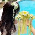 thumbnail image 2 of Flower Decor Hair Rope Faux Pearl Ribbon High Elastic Hair Tie Girl Bowknot Hair Band Hair Accessory, 2 of 8