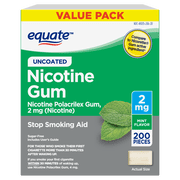 Equate Uncoated Nicotine Polacrilex Gum, 2 mg (nicotine), Stop Smoking Aid, Mint, 200 Ct