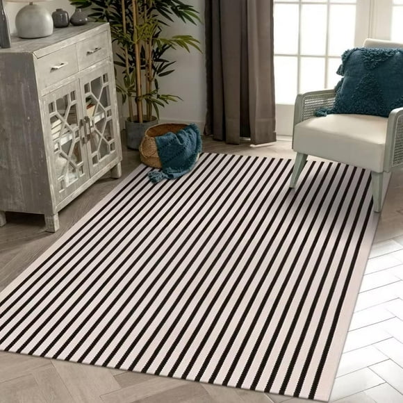 Alfombra LEEVAN, lavable, 150 x 240 cm, con rayas blancas y negras